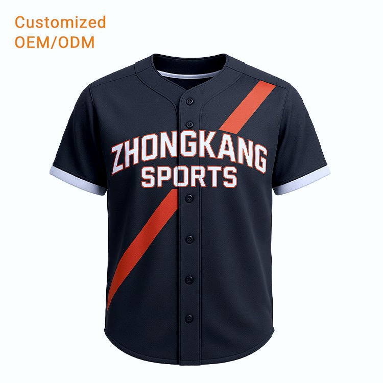 Custom baseball jersey in charcoal navy mesh with ZHONGKANG SPORTS branding