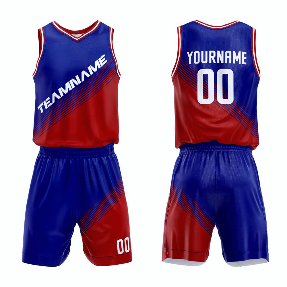 Custom basketball uniform template in red and blue